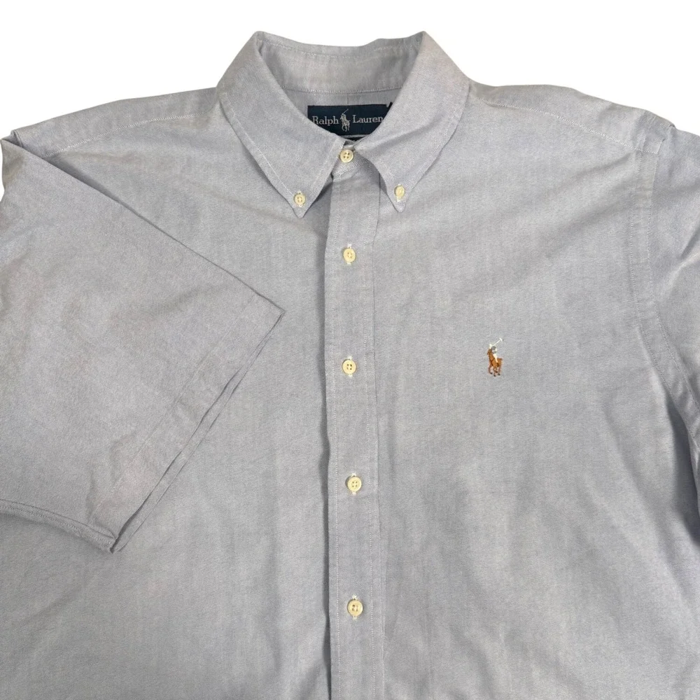 Ralph Lauren Classic Fit Oxford Shirt Short Sleeve Light Blue Cotton OCBD Men XL